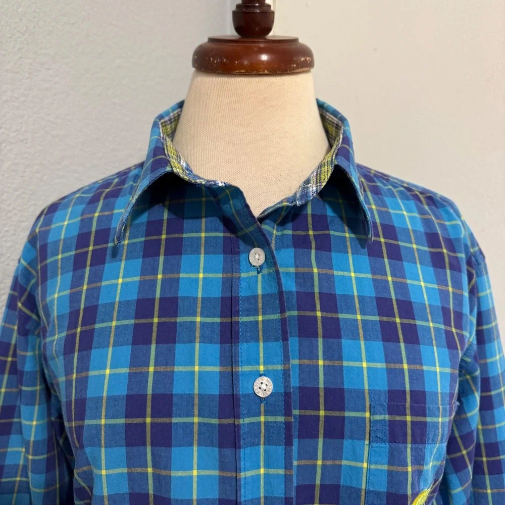 Cruel Girl Womens XL Blue Yellow Plaid‎ Western Button Down Cotton Shirt Logo